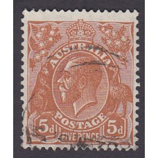 Australian  King George V  5d Brown   Wmk  C of A  Plate Variety 3L40..